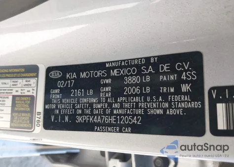 2017 Kia Forte Lx from USA, damaged, VIN 3KPFK4A76HE120542